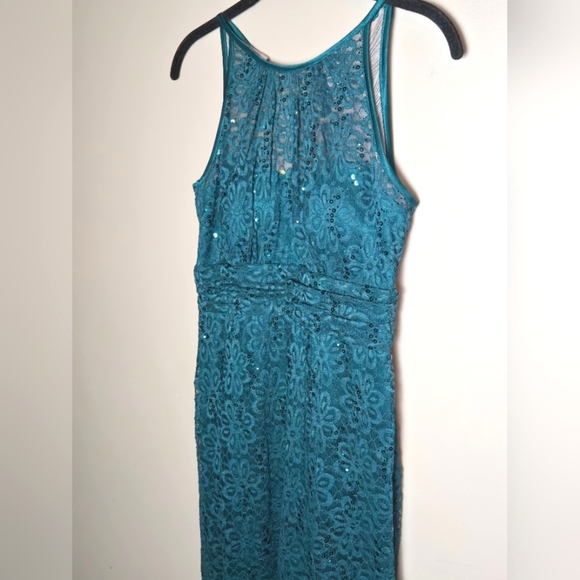 R&M Richards Emerald Green Sequin Whimsigoth Glam Maxi Gown Size 6 - Picture 2 of 4